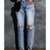 Azura Exchange Wide Leg High Waist Jeans with Ripped Details – 10 US