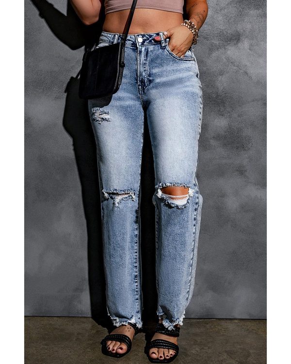 Azura Exchange Wide Leg High Waist Jeans with Ripped Details – 10 US