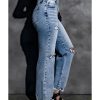 Azura Exchange Wide Leg High Waist Jeans with Ripped Details – 10 US